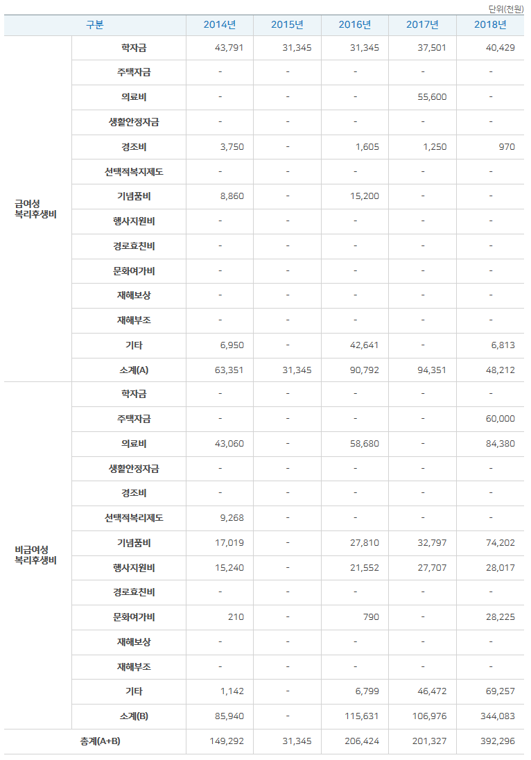 2018년도 인건비 집행현황 복리후생비