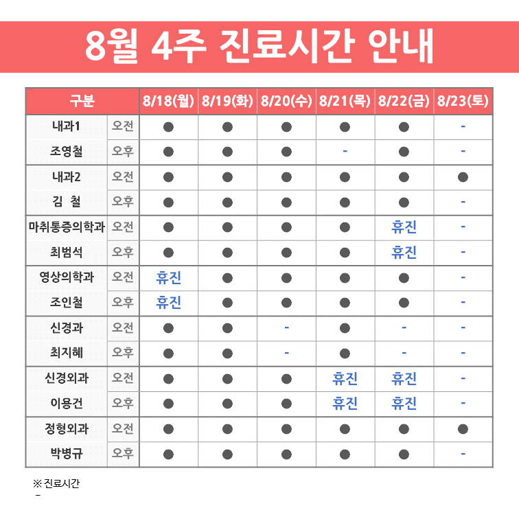 진료 안내(8월 4주)