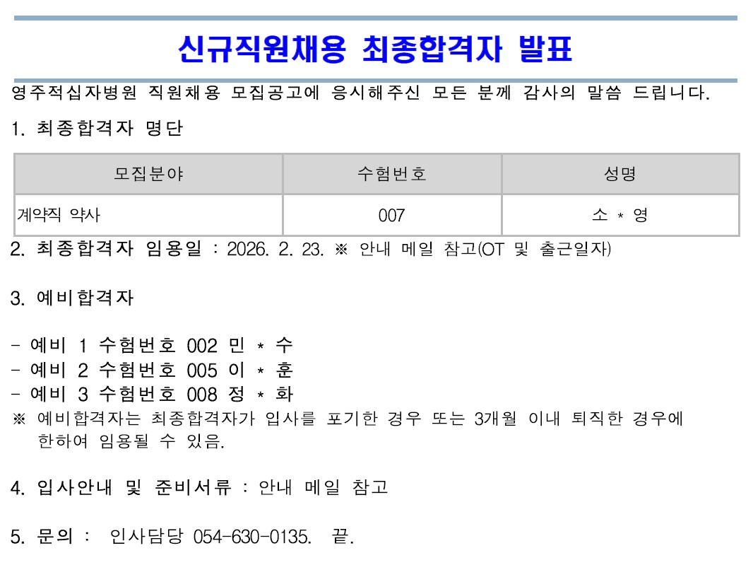 2차 최종합격자발표